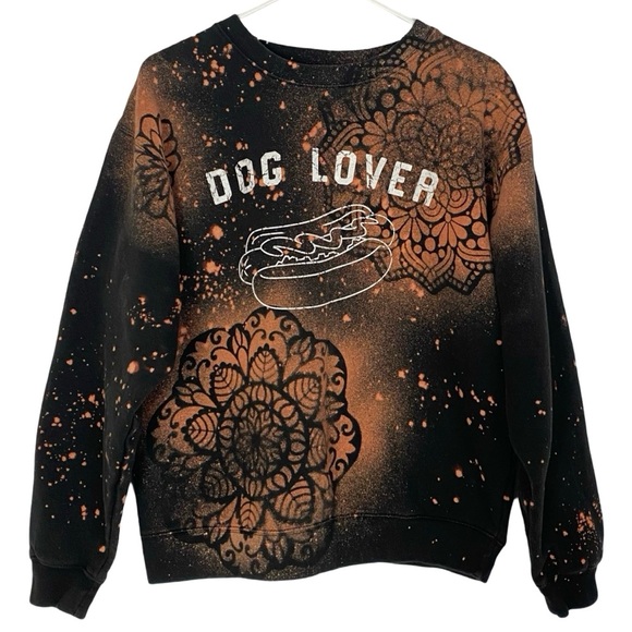 Dog Lover Sweatshirt Womens Large Handmade Floral Mandala Pullover Hilarious - Picture 1 of 10